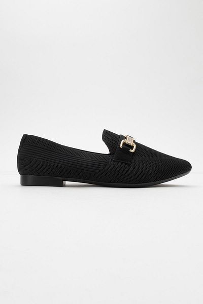 CCWAY AYAKKABI Women's Buckle Knitwear Shoes Black
