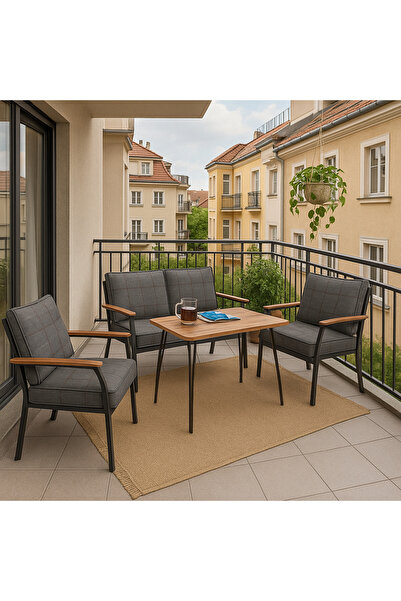 UZMHOME Rüya Balkon Bahçe Cafe Metal , Kanepe Koltuk Takımı Bahçe Mobilyası 6...