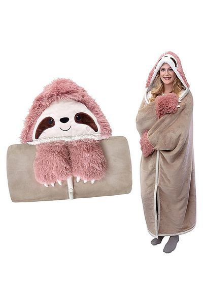 OEM Fluffy Blanket, Lazy, Pink, with Sleeves and Hood, 147 cm wide x 119 cm high