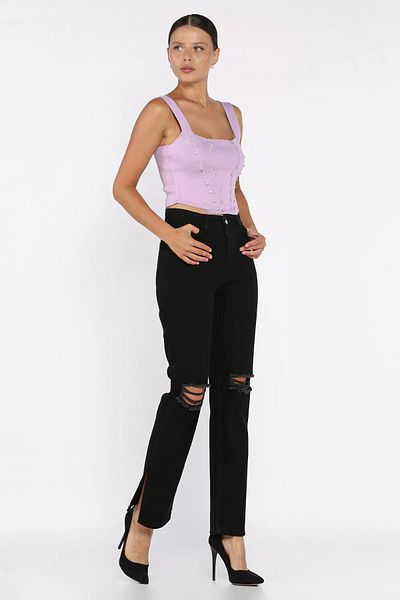 GÜLSELİ Black Slit Women's Jean Jeans