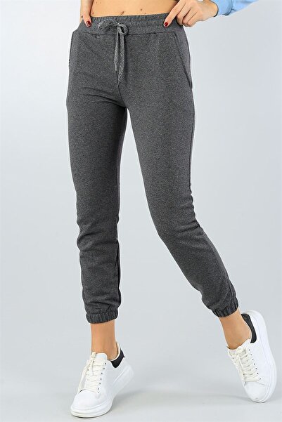 FİTGO Men's Large Size Rubber Leg Anthracite Sweatpants