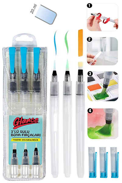 GLANCE 3 Adet Su Hazneli Suluboya Fırçası
