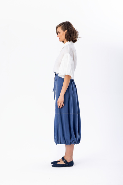 Berr-ın Contrast Stitching Balloon Skirt Indigo
