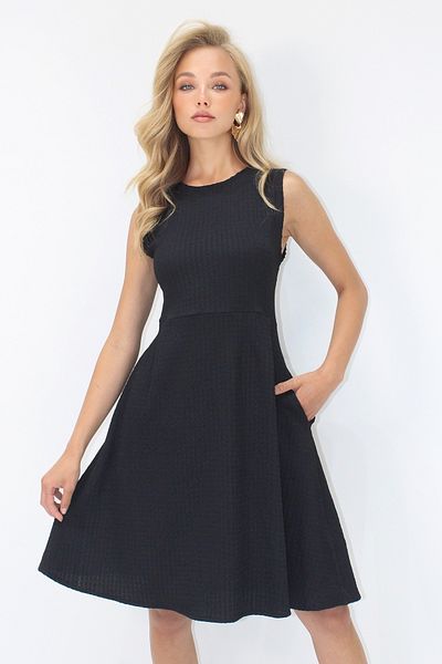 VAGGON Women's Black Crew Neck Double Pocket Pleated Wrap Midi Length Dress Prmx14175