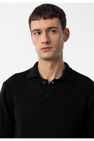Antioch Black 100% Cotton Polo Neck Knitwear T-Shirt