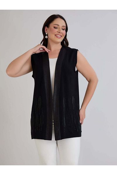 ModaMinar Women's Stone Detailed Kristan Combed Cotton Fabric Long Vest