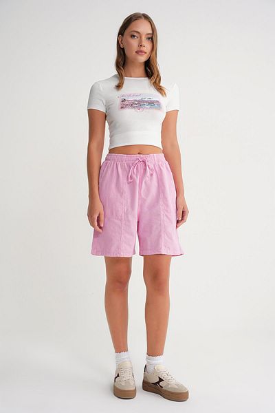 Mixray 4732 Women's City Size Piece Dyed Basic Shorts Pink
