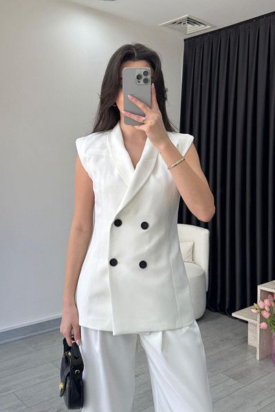 ECEMİ Siena White Double Breasted Vest Pants Suit