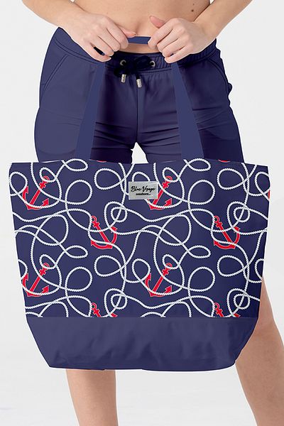REMSA Patterned Beach Bag with Self-Handle 7014 Navy Blue01