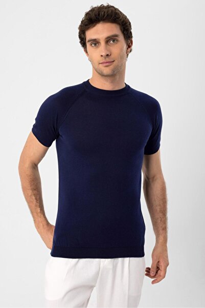 Antioch Lacivert Bisiklet Yaka Slim Fit Erkek Triko T-Shirt