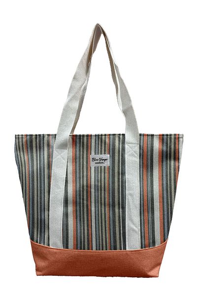 REMSA Linen Striped Waterproof Cotton Beach Bag 4001 Orange