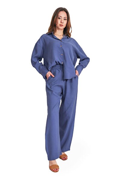 Duss Modal Woven Blue Women's Bottom-Top Set