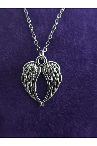 sarıyer silver Angel Wing Model Luck Symbol of Fortune Stylish Minimal Style Steel Pendant and Steel Chain Necklace