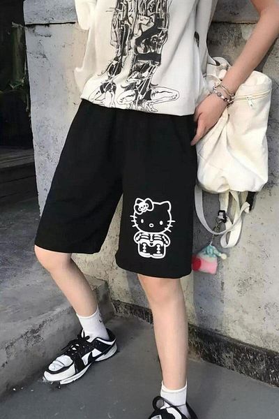 Köstebek Black Hello Kitty Skeleton Combed Y2K Unisex Shorts