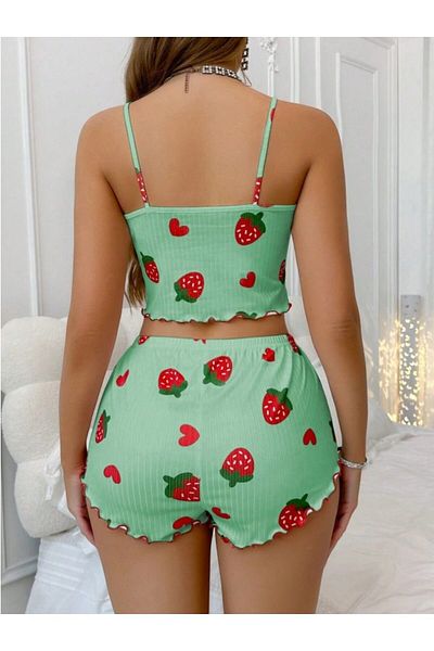 Bleu Petite Strawberry Patterned Women's Shorts Pajama Set