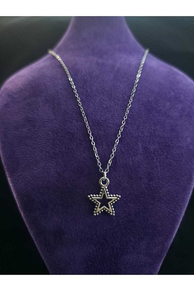 sarıyer silver Star Model Stylish Minimal Style Steel Pendant and Steel Chain Necklace Suitable for Daily Use