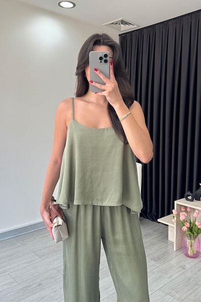 ECEMİ Isla Khaki Premium Modal Blouse Pants Set