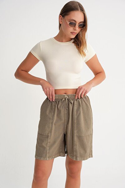 Mixray 4732 Women's City Size Piece Dyed Basic Shorts Antique Mink