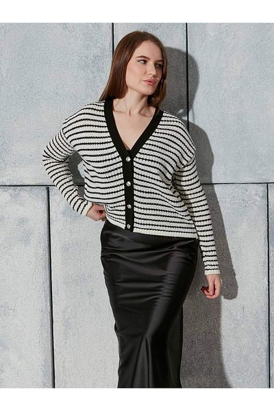 Coral Horizontal Striped Cardigan Bone - Black