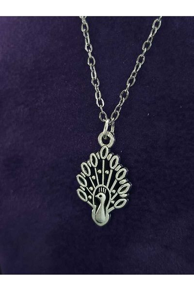 sarıyer silver Peacock Model Stylish Minimal Design Steel Necklace Suitable for Daily Use