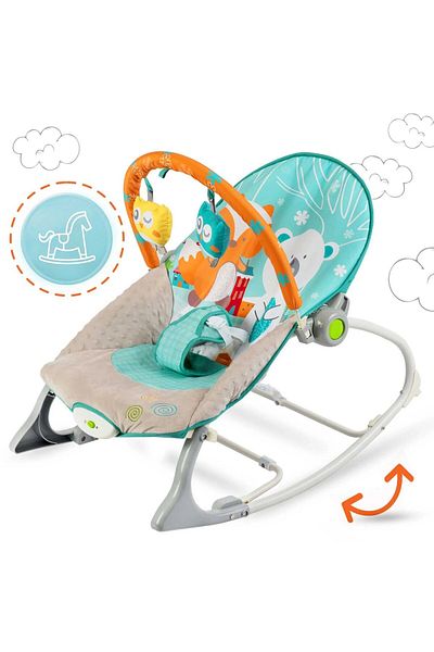 Ricokids Balansoar Ricokids, cu 2 jucarii, centuri de siguranta in 5 puncte, cu melodii, alb/albastru