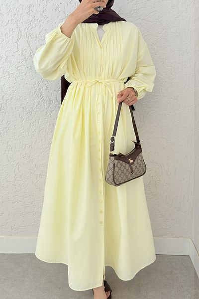 Salih Çelebi Ribbed Casual Dress 2425 - Yellow