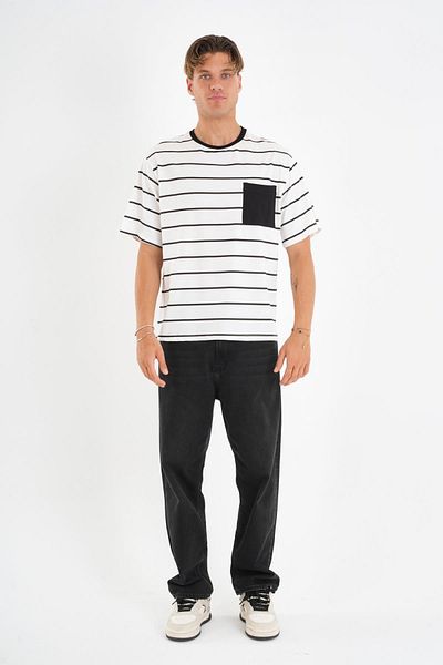 ALEXANDERGARDI Crew Neck Striped T-Shirt with Pocket Detail