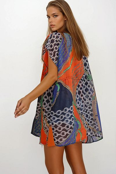 VAGGON Women's Mix Side Slit Patterned Kimono Prmx2295
