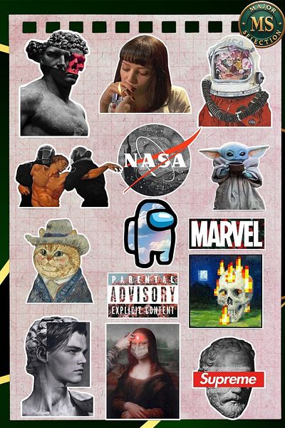 MS Major Selection Aesthetic Themed Laptop Notebook Tablet Sticker Set 14 Pieces