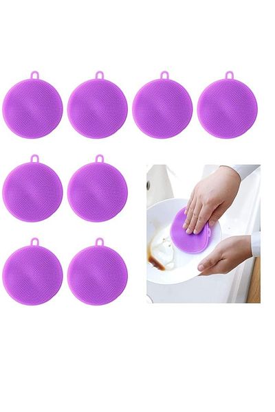 OEM Set of 8 dish brushes, diameter 10 cm, silicone, purple