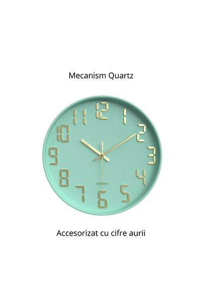 OEM Wall clock, green with gold numbers, 30 cm, Quartz mechanism