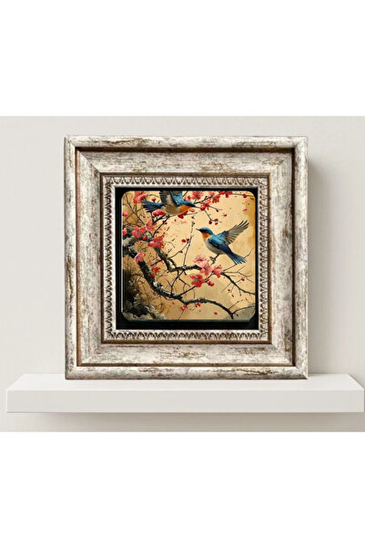STONEVİVEART Kuşlar ve Bahardalları Doğal Taş Baskılı Duvar Tablosu 20x20Cm D...