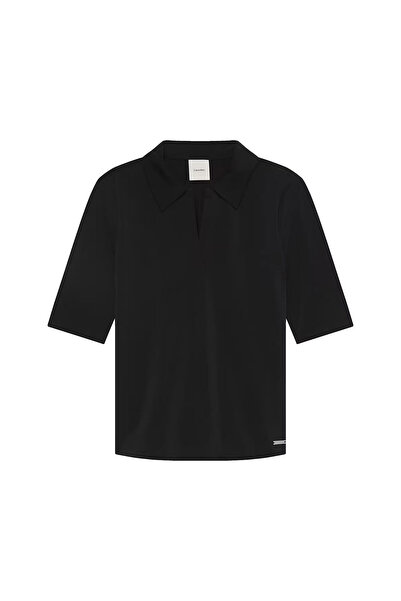 Calvin Klein Kadın HS Crepe Jersey Polo T-Shirt - Siyah