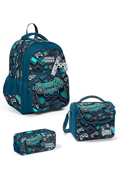 Coral High Gamer Patterned 3-Piece School Bag Set Set0114423