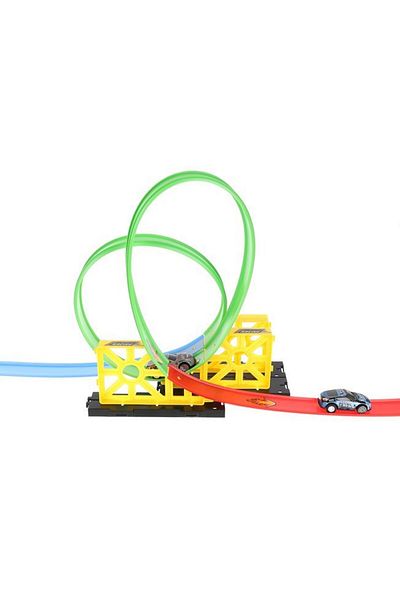 Iso Circuit with launcher and toy car, track with x 2 loops and 2 cars, track length 165 cm