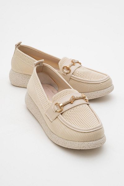 CCWAY AYAKKABI Women's Buckle Casual Shoes Beige