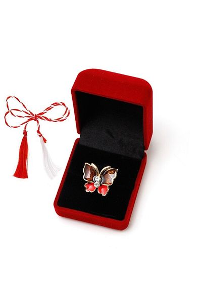 OEM Martisor brosa cu strasuri in cutie de catifea, fluture maro