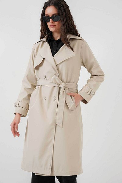 Bigdart Double Breasted Collar Beige Women's Trench Coat 5918