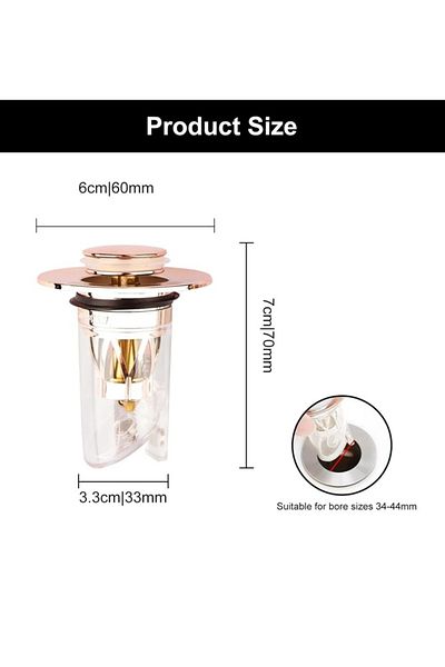 OEM Sink strainer stopper, 6 x 7 x 3.3 cm, stainless steel, plastic, pink, transparent