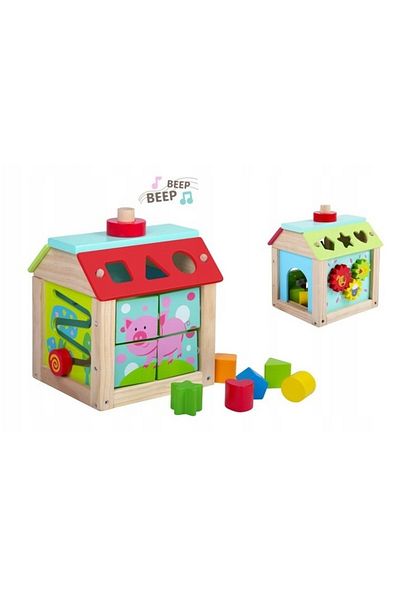 ideal STORE IdealSTORE 5 in 1 Educational Wooden Playhouse, Beep Beep Pigy, Dimensions 20.5 x 18 x 16 cm, Equipped