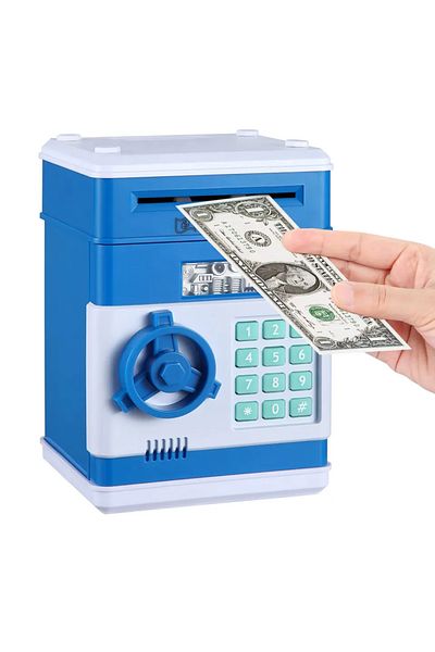 LUDIRO Pusculita Seif pentru Copii, ATM de Jucarie, Rulare automata a Bancnotelor, Albastru