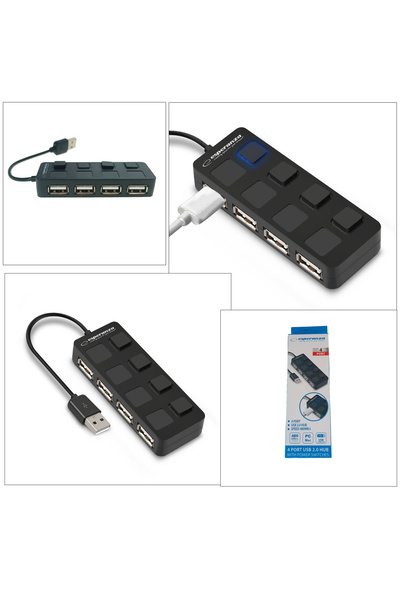 ESPERANZA Hub USB 2.0 cu 4 porturi cu comutatoare, Esperanza, 480 MB/s, negru