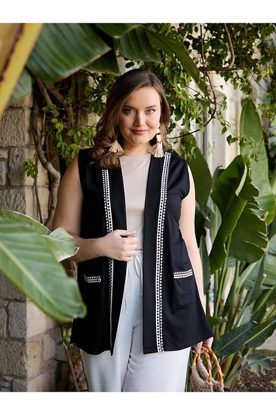 ModaMinar Women's Lace Patterned Kristan Combed Cotton Fabric Long Vest