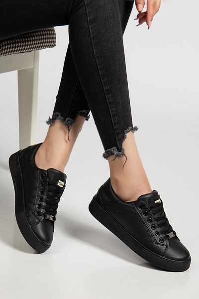 Dilimler Ayakkabı Women's Casual Sports Shoes Black Thin Sole Lace-Up