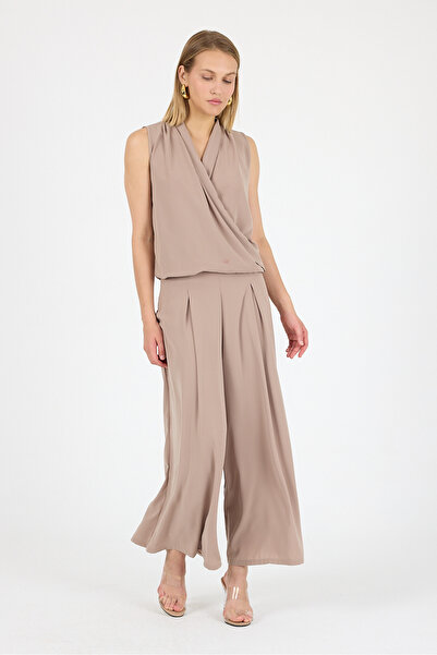 Laranor Ecru Pile Detay Bol Paça Medine İpeği Maxi Pantolon 25L8103