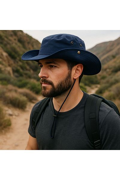 SFCOLLECTION Men's Bermuda Safari Hat Summer Wide Brim Foldable Tie-Up Hunter Fisherman Fedora Hat