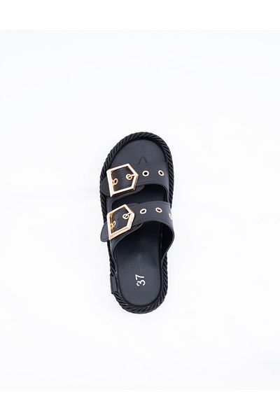 innsteal Laodikeia Double Buckle Rope Sole Women's Comfortable Summer Slippers Black