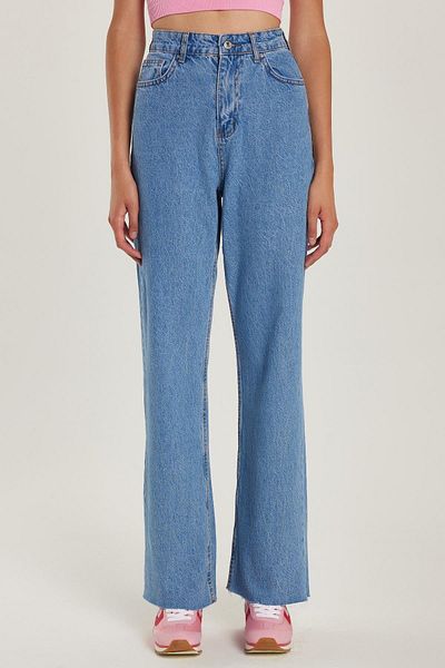 Tudors Women's Regular Fit Wide Leg Blue Jean Jeans with Pockets