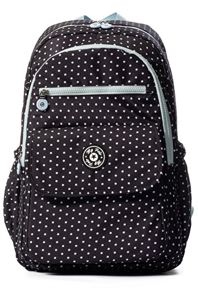 Go Veform Rucsac casual și școlar din țesătură șifonată, impermeabil, cu mai multe buzunare MYP8615 cu puncte negre