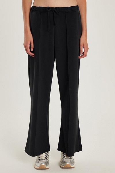 Tudors Women's Modal Fabric Slim Fit Slim Fit Elastic Waist Lace-Up Black Trousers